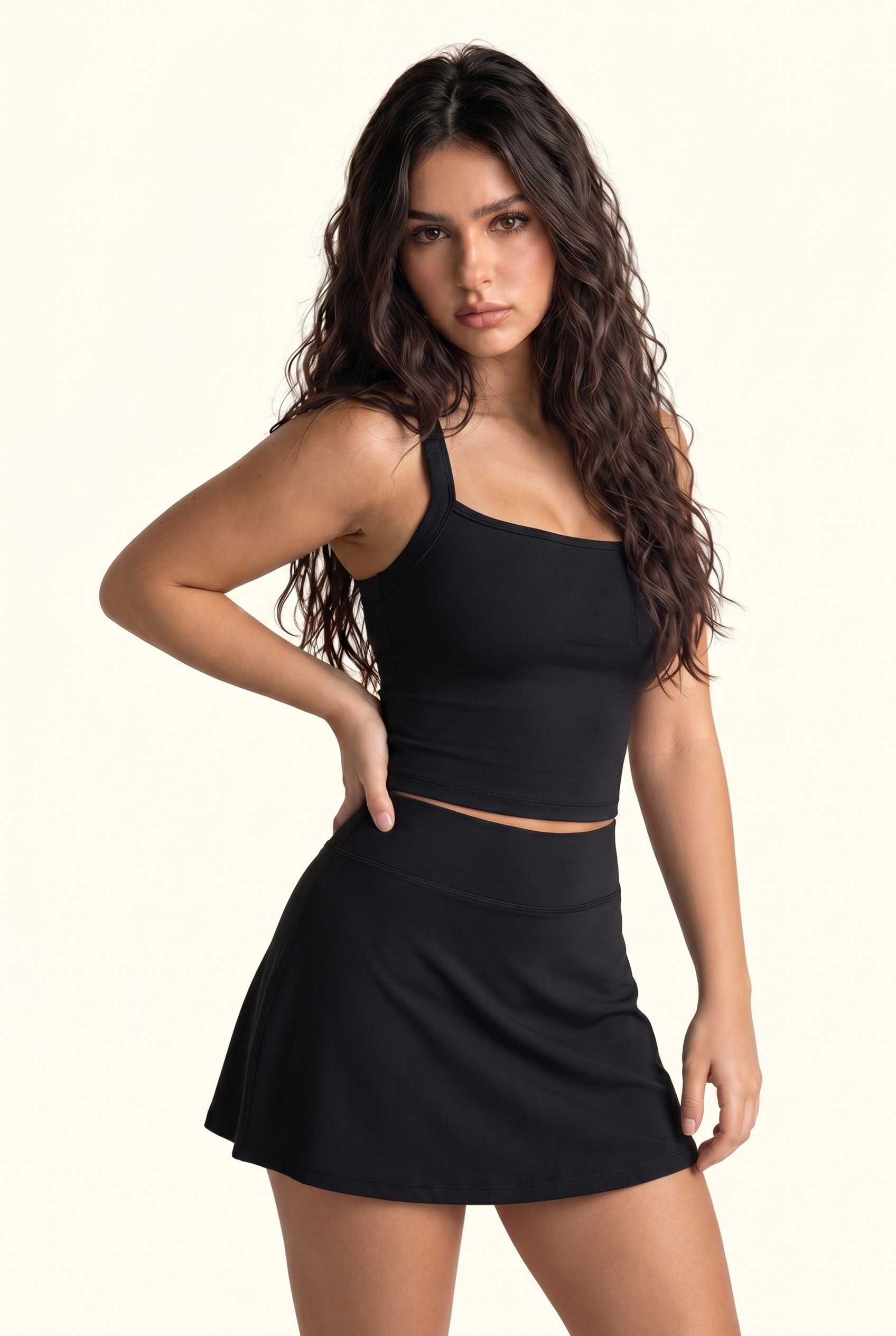 Ribbed Square Neck Studio Skirt Matching Set