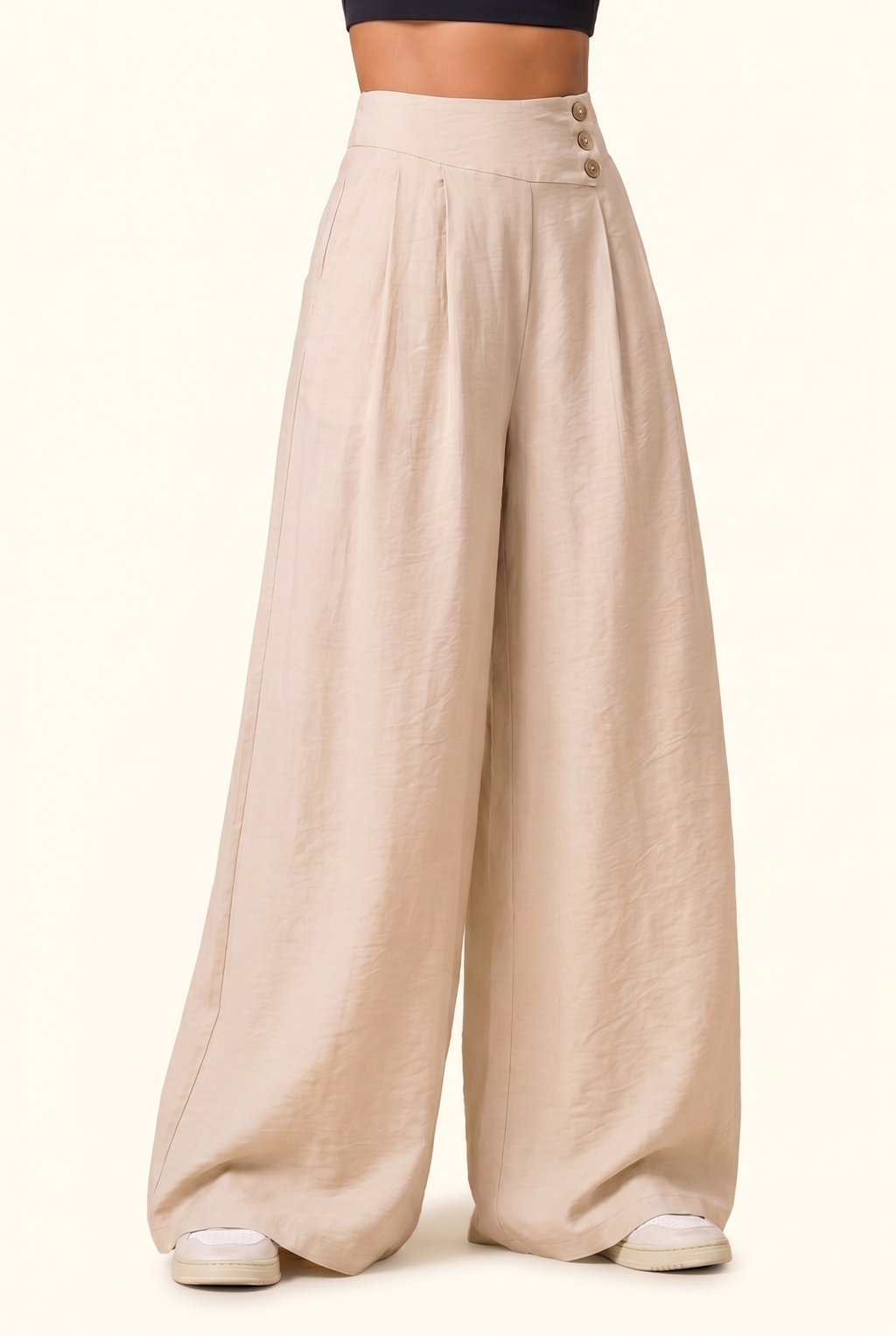 Soft Drape Button Detail Wide Leg Pant