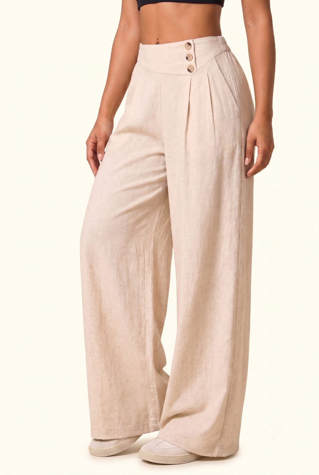 Soft Drape Button Detail Wide Leg Pant