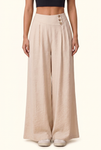 Soft Drape Button Detail Wide Leg Pant